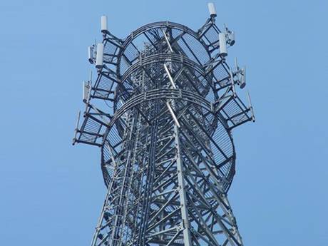 This is a communication tower with steel grating platform.