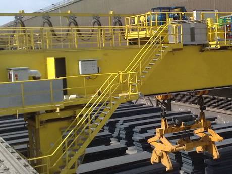 This is a crane maintenance platform with steel grating stairs.
