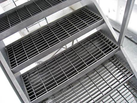 There are steel grating stairs.