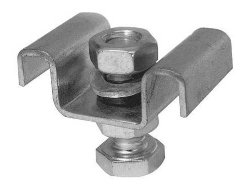 A saddle clip for steel grating fixing is displayed.